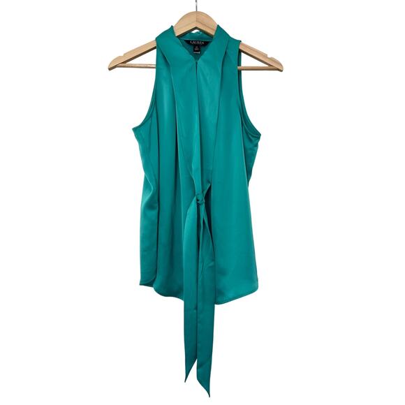 Y2K Lauren Ralph Lauren Sleeveless Tank Blouse Womens Medium Teal Quiet Luxury - Picture 1 of 13